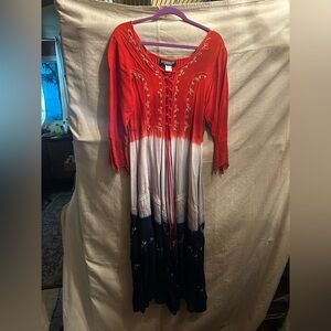 The Pyramid Collection red white and blue long sleeve maxi dress size Small